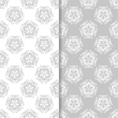 Gri ve beyaz seamless modeli ile çiçek arka planlar. Duvar kağıtları ve Tekstil için tasarımlar