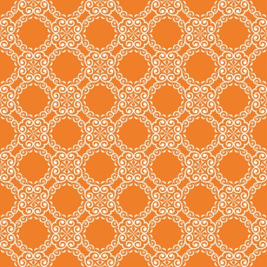 Turuncu zemin üzerine beyaz çiçek tasarım. Tekstil ve duvar kağıtları için seamless modeli