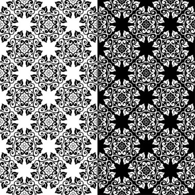 Siyah ve beyaz çiçek arka ayarlayın. Tekstil ve duvar kağıtları için dikişsiz desen