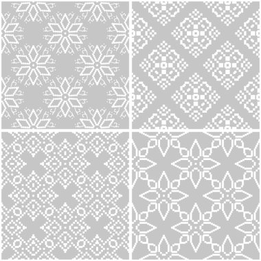 Çiçek desenleri. Tek renkli kesintisiz arka plan gri ve beyaz dizi. Vektör çizim