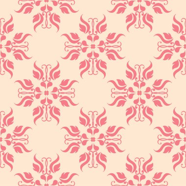 Bej renkli arka plan üzerinde kırmızı çiçekler. Tekstil ve duvar kağıtları için süs seamless modeli