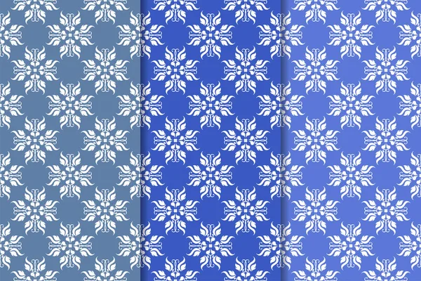 Conjunto Diseños Ornamentales Florales Azules Patrones Verticales Sin Costura Para — Archivo Imágenes Vectoriales