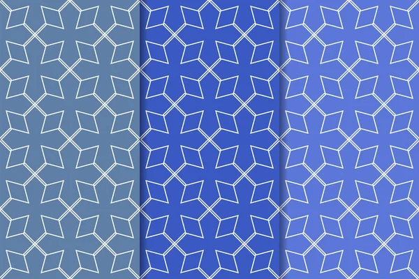 Conjunto Azul Patrones Geométricos Sin Costura Para Tela Textil Fondos — Vector de stock