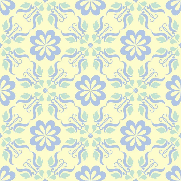花卉无缝背景 米色背景上的蓝绿花图案 用于墙纸 纺织品和织物 — 图库矢量图片