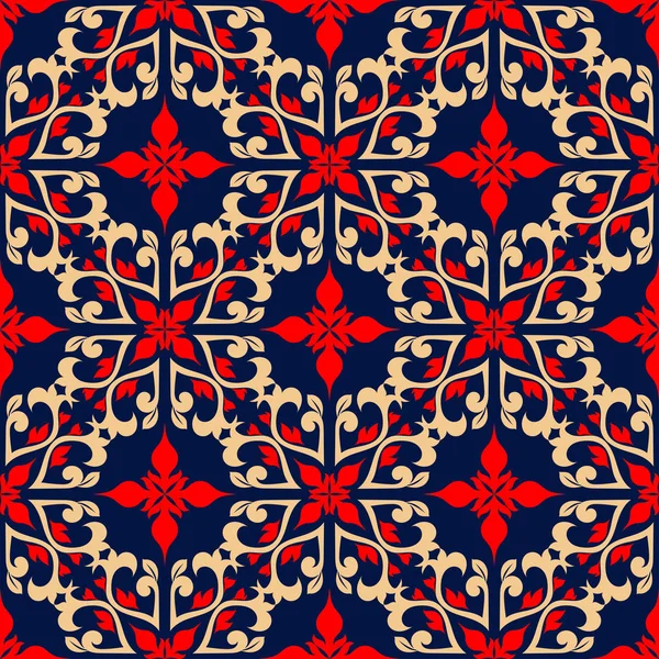 Fond Bleu Sans Couture Motif Floral Beige Rouge Pour Papiers — Image vectorielle