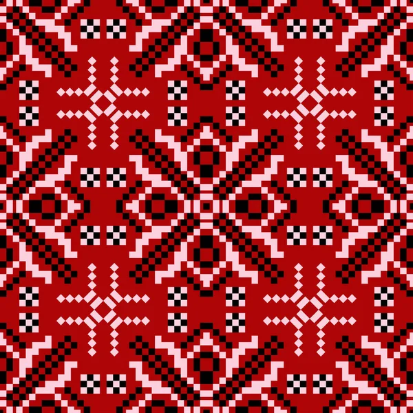 Motif Floral Sans Couture Design Noir Blanc Sur Fond Rouge — Image vectorielle