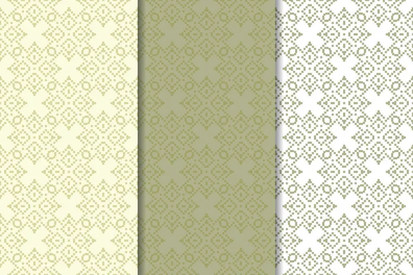 Fondo Floral Verde Oliva Conjunto Patrones Sin Costura Para Textiles — Vector de stock