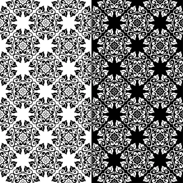 Black White Set Floral Backgrounds Seamless Patterns Textile Wallpapers — Stock Vector