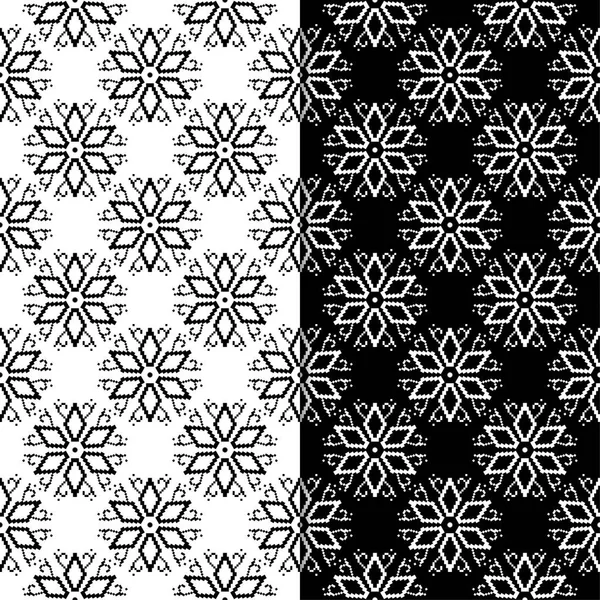 Sfondi Floreali Bianco Nero Set Modelli Senza Cuciture Tessuti Sfondi — Vettoriale Stock