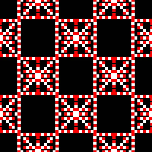 Seamless Geometric Black Background Red White Elements Wallpapers Textile Fabrics — Stock Vector