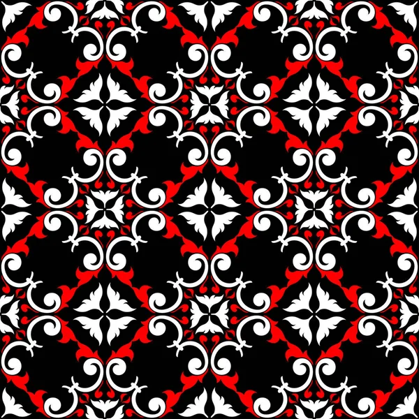 Květinový Vzor Bezešvé Černá Červená Bílé Pozadí Tapety Textilní Tkaniny — Stockový vektor