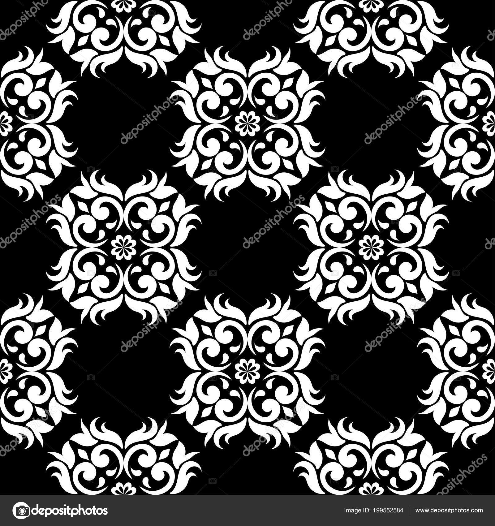 Black And White Floral Ornament Seamless Pattern For Textile And Black And White Floral Ornament Seamless Pattern For Textile And