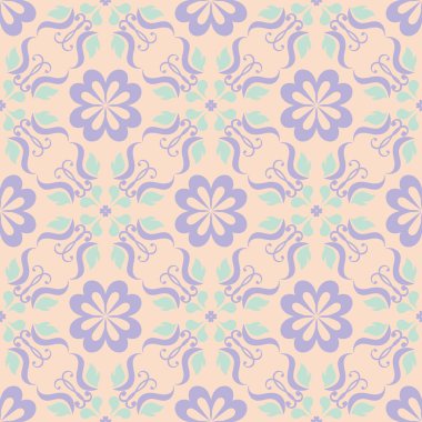 Sorunsuz çiçek desenli. Duvar kağıtları, Tekstil ve kumaş için bej mor ve mavi arka plan