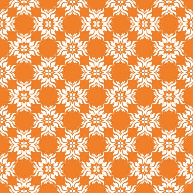 Turuncu zemin üzerine beyaz çiçek süsleme. Tekstil ve duvar kağıtları için seamless modeli