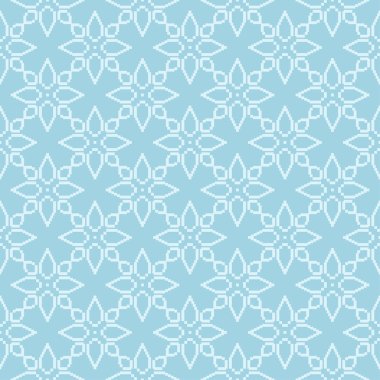 Mavi zemin üzerine beyaz çiçek desenli. Tekstil ve duvar kağıtları için sorunsuz süsleme