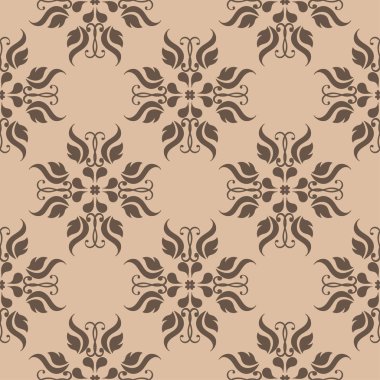 Bej renkli arka plan üzerinde koyu kahverengi çiçek süsleme. Tekstil ve duvar kağıtları için seamless modeli