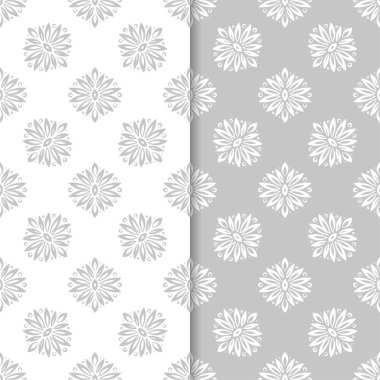 Gri ve beyaz seamless modeli ile çiçek arka planlar. Duvar kağıtları ve Tekstil için tasarımlar