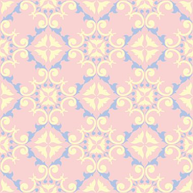 Çiçek seamless modeli. Soluk pembe arka plan duvar kağıtları, Tekstil ve kumaş için ışık mavi ve sarı çiçek öğeleri