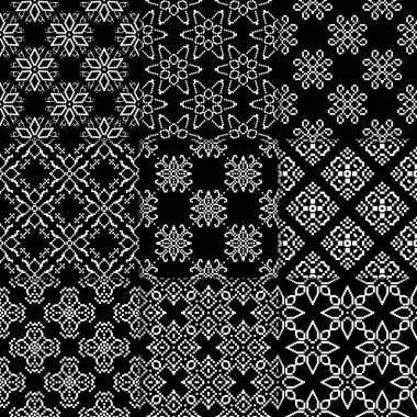 Siyah ve beyaz çiçekli süsler. Koleksiyon için kağıt, tek renkli Dikişsiz desen Tekstil