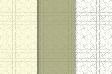 Geometrik süsler kümesi. Zeytin yeşili ve beyaz Dikişsiz desen web, Tekstil ve duvar kağıtları için