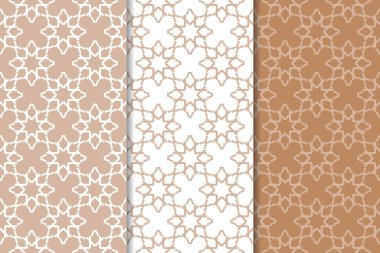 Geometrik süsler kümesi. Kahverengi ve beyaz Dikişsiz desen web, Tekstil ve duvar kağıtları için