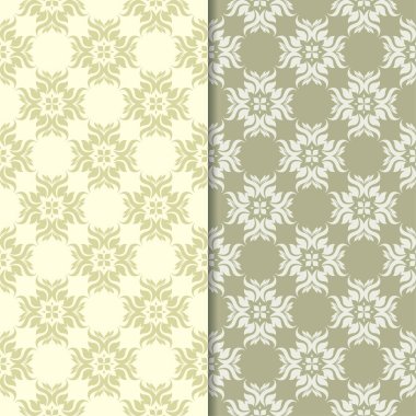 Zeytin yeşili çiçek arka planlar. Tekstil ve duvar kağıtları için dikişsiz desen seti