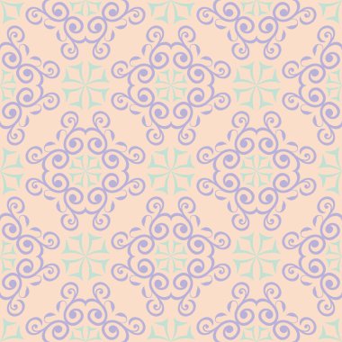 Çiçek seamless modeli. Bej renkli arka plan duvar kağıtları, Tekstil ve kumaş için mor ve mavi çiçek öğeleri ile