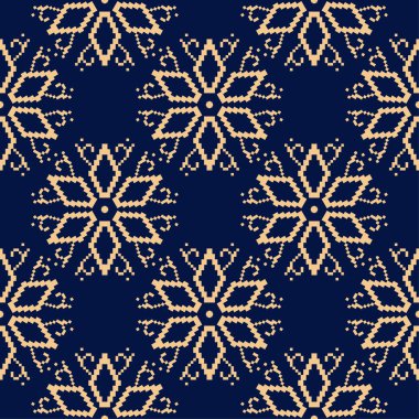 Koyu mavi zemin üzerine altın çiçek süsleme. Tekstil ve duvar kağıtları için seamless modeli