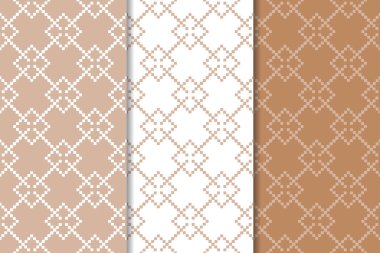 Web, Tekstil ve duvar kağıtları için geometrik Dikişsiz desen kahverengi ve beyaz set