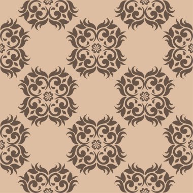 Bej renkli arka plan üzerinde kahverengi çiçek tasarım. Tekstil ve duvar kağıtları için seamless modeli