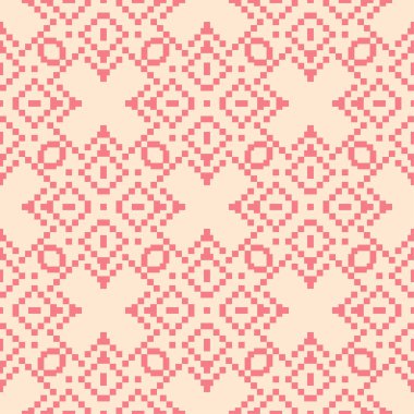 Bej renkli arka plan üzerinde kırmızı çiçekli süs. Tekstil ve duvar kağıtları için seamless modeli