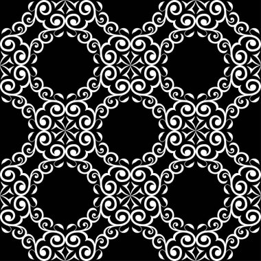 Siyah arka plan üzerine beyaz çiçek tasarım. Tekstil ve duvar kağıtları için seamless modeli