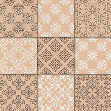 Kahverengi Bej çiçekli süsler. Kağıt için dikişsiz desen koleksiyonu Tekstil