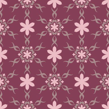 Çiçek seamless modeli. Mor kırmızı arka plan duvar kağıtları, Tekstil ve kumaş çiçek tasarım öğeleri ile