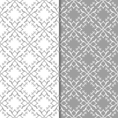 Beyaz ve gri çiçek süs tasarımlar. Tekstil ve duvar kağıtları için dikişsiz desen seti