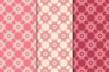 Kırmızı çiçekli süsler kümesi. Kiraz pembe dikey Dikişsiz desen. Duvar kağıdı arka plan