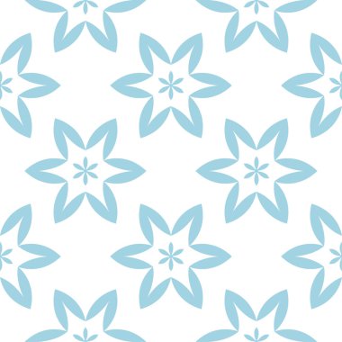 Beyaz zemin üzerine mavi çiçek süsleme. Tekstil ve duvar kağıtları için seamless modeli