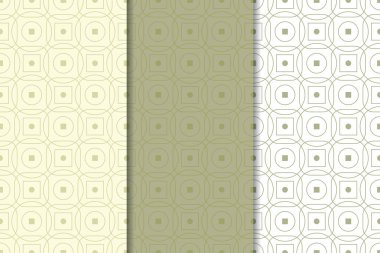 Zeytin yeşili ve beyaz geometrik süsler. Web, Tekstil ve duvar kağıtları için dikey Dikişsiz desen seti