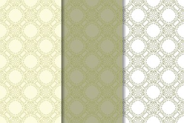 Zeytin yeşili çiçek desenleri. Tekstil ve duvar kağıtları için dikişsiz desen seti