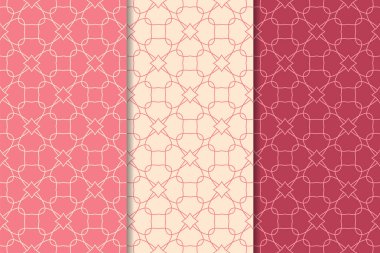 Kiraz kırmızısı geometrik süsler. Web, Tekstil ve duvar kağıtları için dikey Dikişsiz desen seti