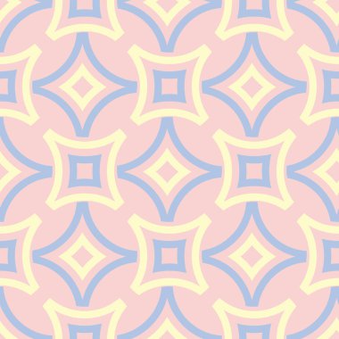 Renkli geometrik desenli sorunsuz arka plan. Duvar kağıtları, Tekstil ve kumaş için pembe, mavi ve bej öğeleri