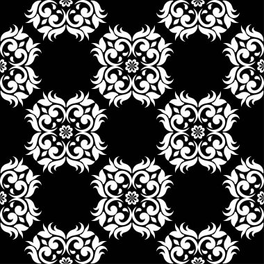 Siyah ve beyaz çiçek süsleme. Tekstil ve duvar kağıtları için seamless modeli