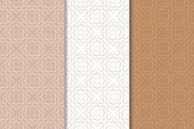 Kahverengi ve beyaz geometrik süsler. Web, Tekstil ve duvar kağıtları için dikişsiz desen seti
