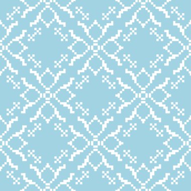 Mavi zemin üzerine beyaz çiçek tasarım. Tekstil ve duvar kağıtları için seamless modeli