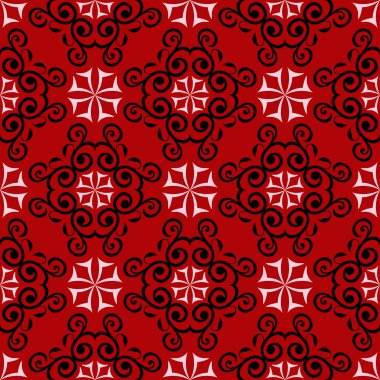 Çiçek seamless modeli. Duvar kağıtları ve Tekstil için kırmızı zemin üzerine siyah ve beyaz tasarım
