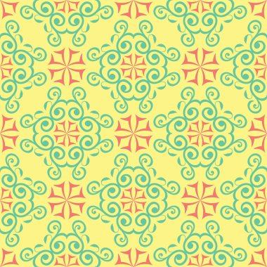 Çiçek tasarım ile Seamless modeli. Parlak sarı arka plan duvar kağıtları, Tekstil ve kumaş için pembe ve yeşil çiçek öğeleri