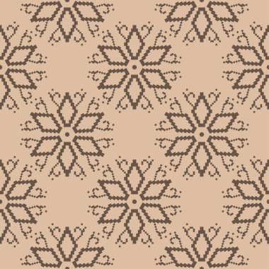 Bej renkli arka plan üzerinde kahverengi çiçek süsleme. Tekstil ve duvar kağıtları için seamless modeli