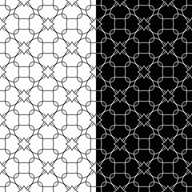 Siyah ve beyaz geometrik süsler. Web, Tekstil ve duvar kağıtları için dikişsiz desen seti