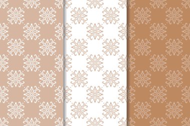 Çiçek süsler kümesi. Kahverengi, bej ve beyaz Dikişsiz desen Tekstil ve duvar kağıtları için