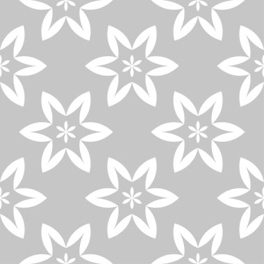 Gri arka plan üzerinde beyaz çiçek süsleme. Tekstil ve duvar kağıtları için seamless modeli